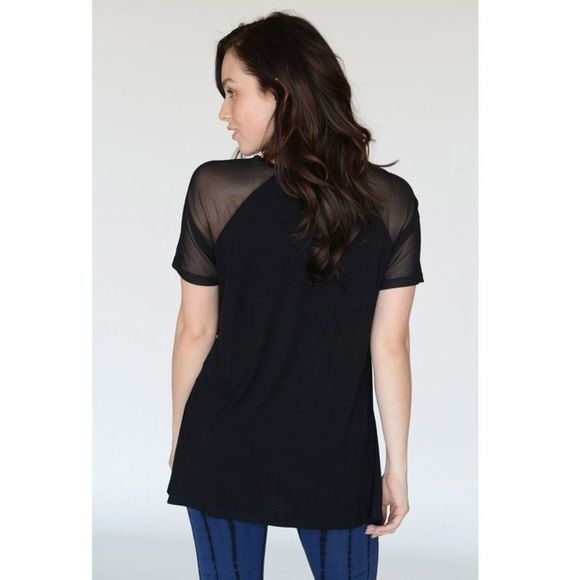 Athleisure Side Slit Mesh Sleeve Top - Picture 2 of 4